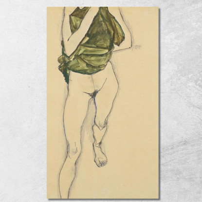 Torso In Camicia Verde Egon Schiele esh142 quadro stampato su tela