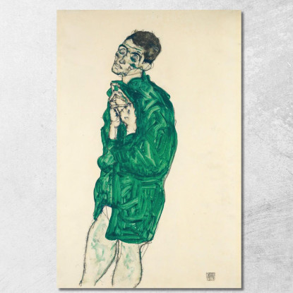 Autoritratto In Camicia Verde Con Occhi Chiusi Egon Schiele esh153 quadro stampato su tela