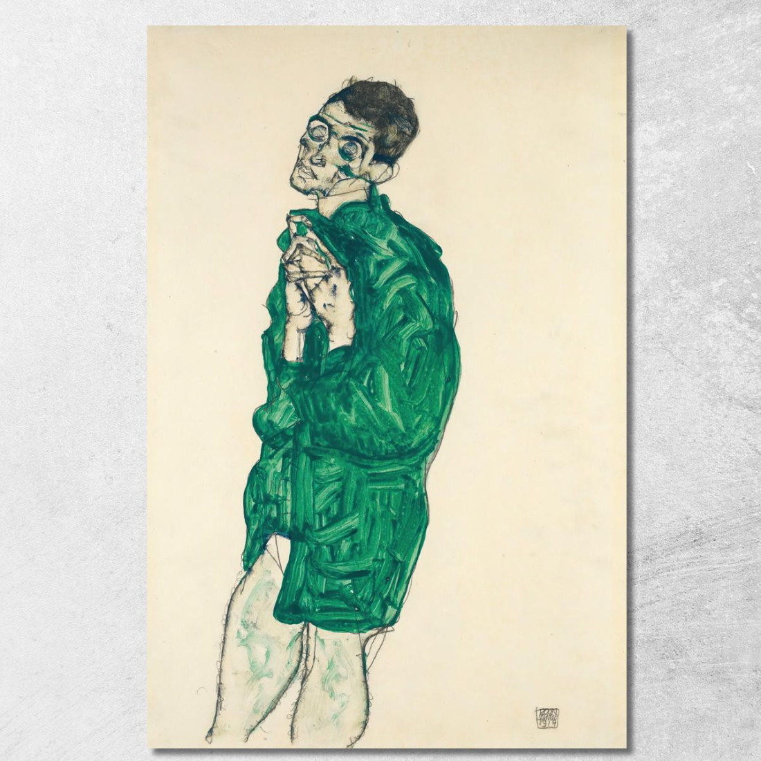 Autoritratto In Camicia Verde Con Occhi Chiusi Egon Schiele esh153 quadro stampato su tela Autoritratto In Camicia Verde Con Occhi Chiusi Egon Schiele esh153 quadro stampato su tela