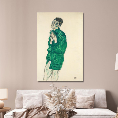 Autoritratto In Camicia Verde Con Occhi Chiusi Egon Schiele esh153 quadro stampato su tela