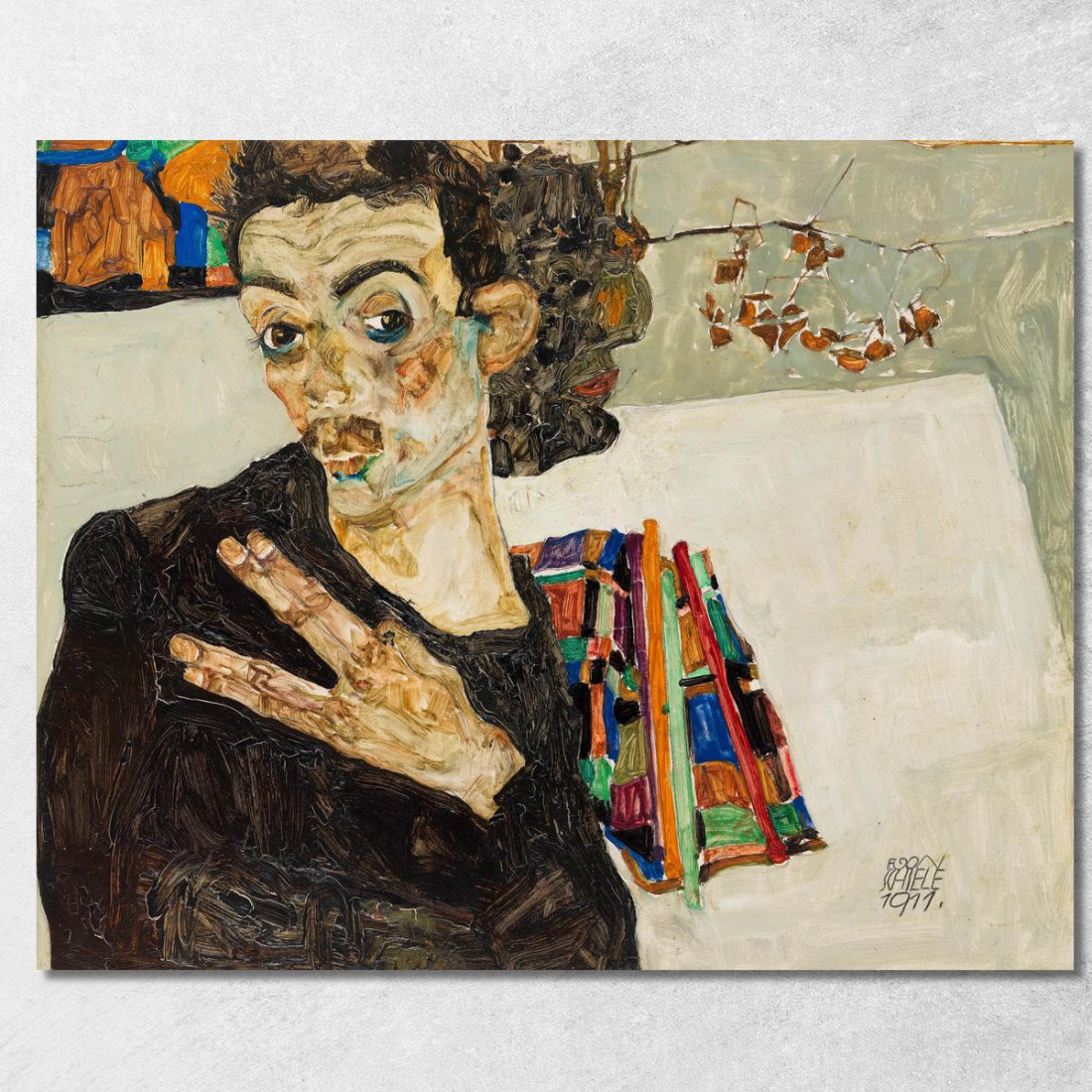 Autoritratto Con Vaso Nero E Dita Aperte Egon Schiele esh155 quadro stampato su tela Autoritratto Con Vaso Nero E Dita Aperte Egon Schiele esh155 quadro stampato su tela