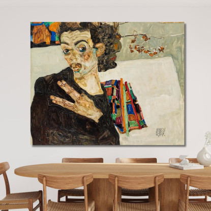 Autoritratto Con Vaso Nero E Dita Aperte Egon Schiele esh155 quadro stampato su tela