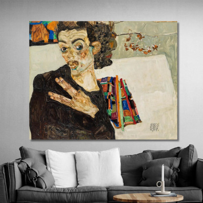 Autoritratto Con Vaso Nero E Dita Aperte Egon Schiele esh155 quadro stampato su tela