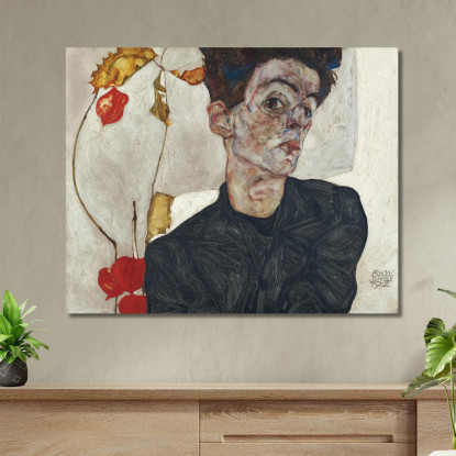 Autoritratto Con Pianta Di Lanterna Cinese Egon Schiele esh156 quadro stampato su tela