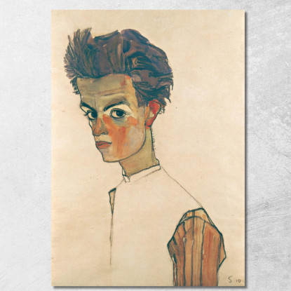 Autoritratto Con Camicia A Righe Egon Schiele esh159 quadro stampato su tela