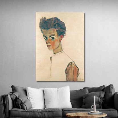 Autoritratto Con Camicia A Righe Egon Schiele esh159 quadro stampato su tela