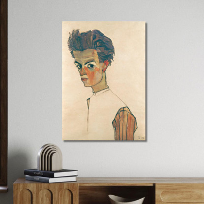 Autoritratto Con Camicia A Righe Egon Schiele esh159 quadro stampato su tela
