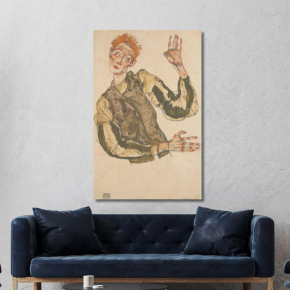 Autoritratto Con Maniche A Righe Egon Schiele esh160 quadro stampato su tela