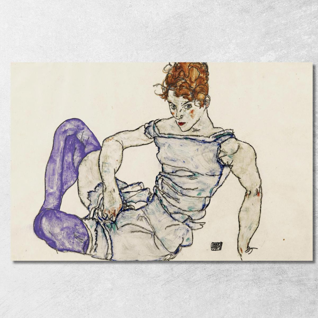 Donna Seduta Con Calze Viola Egon Schiele esh164 quadro stampato su tela Donna Seduta Con Calze Viola Egon Schiele esh164 quadro stampato su tela