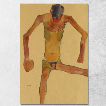 Nudo Maschile Seduto Con Testa Abbassata Egon Schiele esh167 quadro stampato su tela