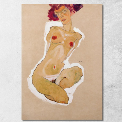 Nudo Femminile Accovacciato Egon Schiele esh173 quadro stampato su tela