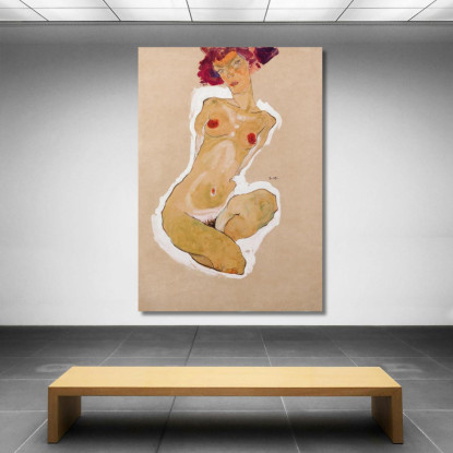 Nudo Femminile Accovacciato Egon Schiele esh173 quadro stampato su tela
