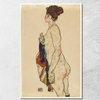 Nudo In Piedi Con Veste Decorata Egon Schiele esh178 quadro stampato su tela