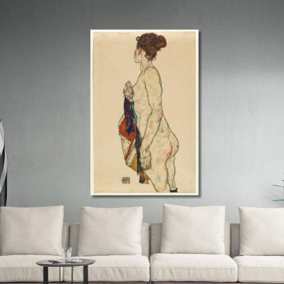 Nudo In Piedi Con Veste Decorata Egon Schiele esh178 quadro stampato su tela