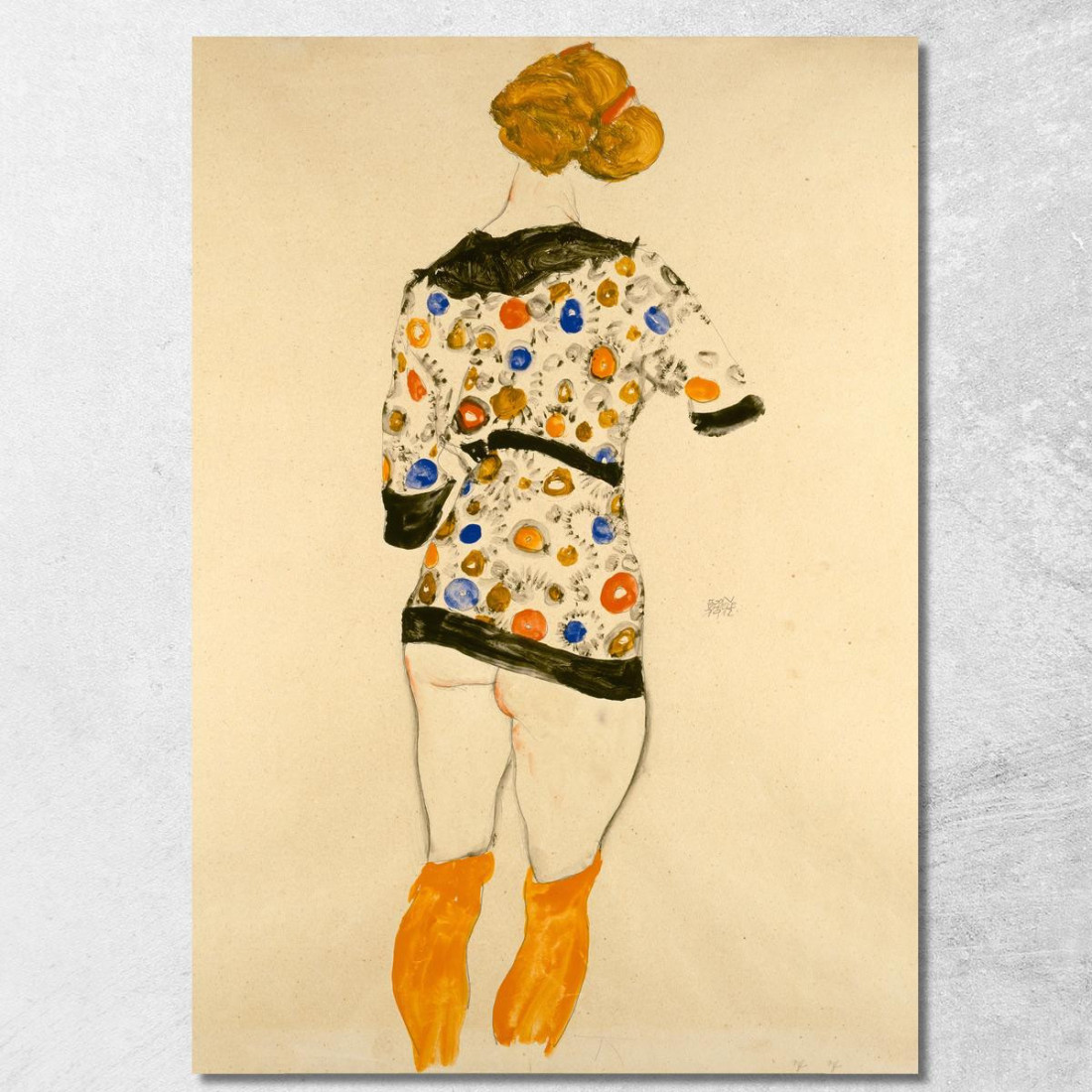 Donna In Piedi Con Camicetta A Motivi Egon Schiele esh179 quadro stampato su tela Donna In Piedi Con Camicetta A Motivi Egon Schiele esh179 quadro stampato su tela