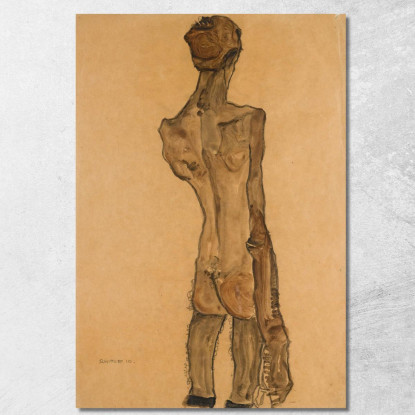 Nudo Maschile In Piedi Visto Da Dietro Egon Schiele esh183 quadro stampato su tela