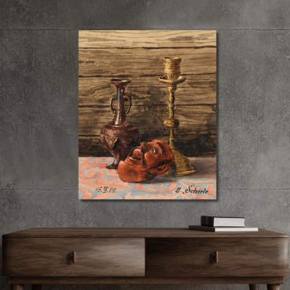 Natura Morta Con Candelabro Vaso E Maschera Egon Schiele esh185 quadro stampato su tela