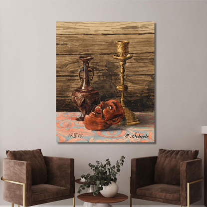 Natura Morta Con Candelabro Vaso E Maschera Egon Schiele esh185 quadro stampato su tela