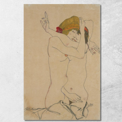 Due Donne Che Si Abbracciano Egon Schiele esh198 quadro stampato su tela