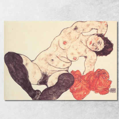 Nudo Femminile Con Asciugamano Giallo Egon Schiele esh203 quadro stampato su tela