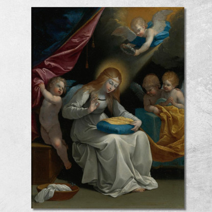 La Vergine Che Cuce Accompagnata Da Quattro Angeli (La Couseuse) Guido Reni grn48 quadro stampato su tela