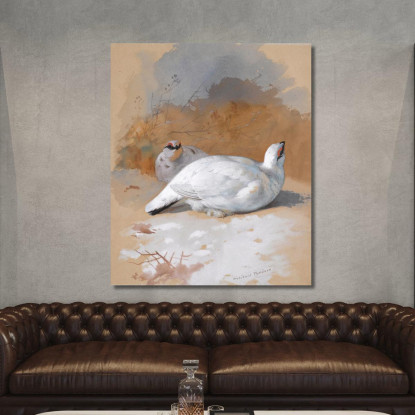 Una Coppia Di Pernici Bianche Nella Neve Archibald Thorburn ath18 quadro stampato su tela