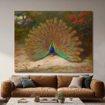 Pavone E Farfalla Del Pavone Archibald Thorburn ath76 quadro stampato su tela