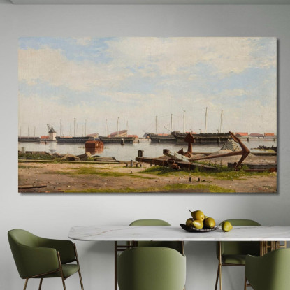 Parte Di Nyholm Con La Gru E Alcune Navi Da Guerra Christoffer Wilhelm Eckersberg cwe42 quadro stampato su tela
