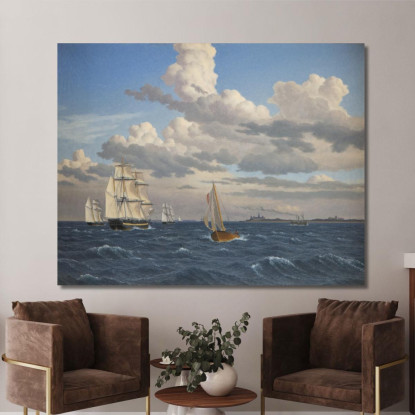 Navi Nello Stretto A Nord Del Castello Di Kronborg Elsinore Christoffer Wilhelm Eckersberg cwe61 quadro stampato su tela