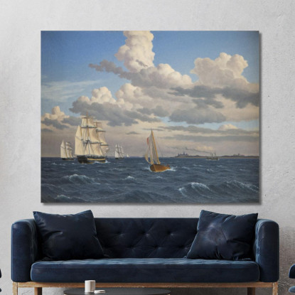 Navi Nello Stretto A Nord Del Castello Di Kronborg Elsinore Christoffer Wilhelm Eckersberg cwe61 quadro stampato su tela