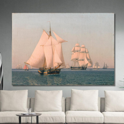 Navi A Vela Con Brezza Leggera In Un Chiaro Pomeriggio Estivo Christoffer Wilhelm Eckersberg cwe62 quadro stampato su tela