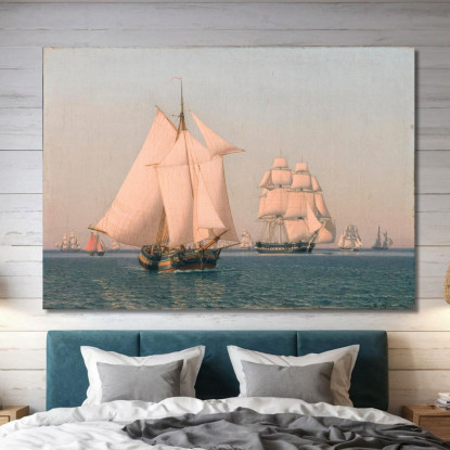 Navi A Vela Con Brezza Leggera In Un Chiaro Pomeriggio Estivo Christoffer Wilhelm Eckersberg cwe62 quadro stampato su tela
