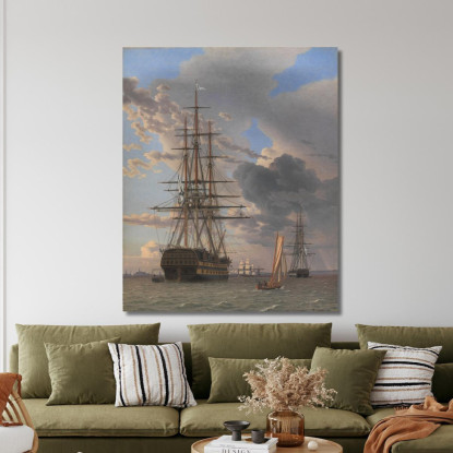 La Nave Da Guerra Russa Asow E Una Fregata All'Ancora Vicino A Elsinore Christoffer Wilhelm Eckersberg cwe80 quadro stampato su