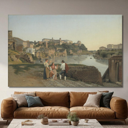 Veduta Del Tevere Verso Il Colle Aventino A Roma Christoffer Wilhelm Eckersberg cwe99 quadro stampato su tela