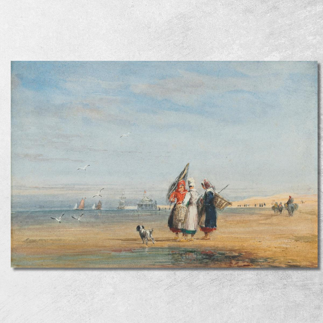 Spiaggia Di Calais Con Pescatori Di Gamberetti E Un Cane David Cox dcx8 quadro stampato su tela