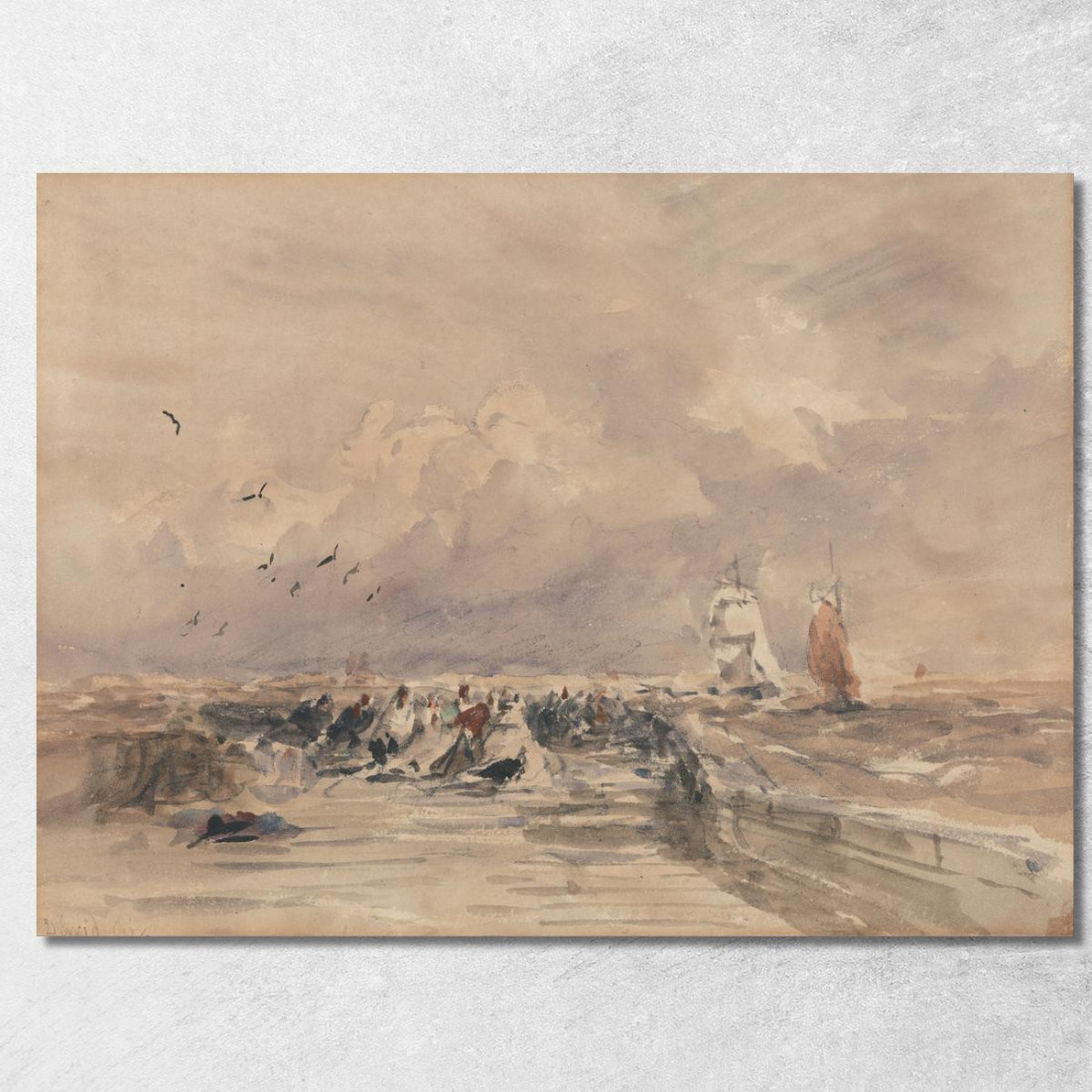 Molo Di Dieppe Vento Forte David Cox dcx10 quadro stampato su tela Molo Di Dieppe Vento Forte David Cox dcx10 quadro stampato su tela
