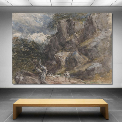 Guidando Pecore In Un Paesaggio Roccioso David Cox dcx12 quadro stampato su tela