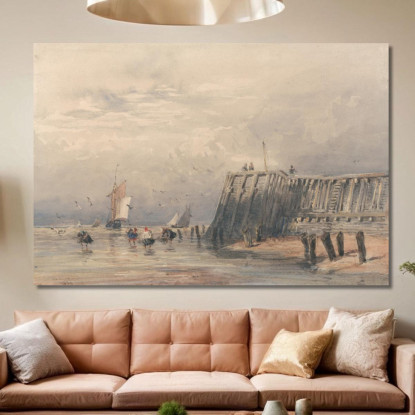 Barche A Vela E Pescatori Di Gamberetti Al Largo Di Un Molo David Cox dcx42 quadro stampato su tela