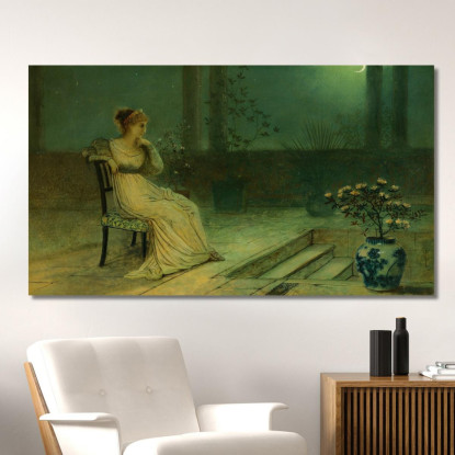 Una Fanciulla Classica Seduta Su Una Terrazza Al Chiaro Di Luna John Atkinson Grimshaw jag1 quadro stampato su tela