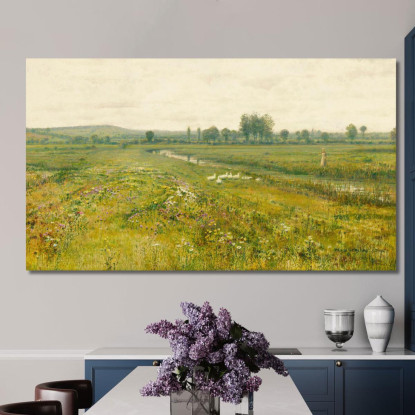 Un Ampio Prato Con Oche Presso Un Ruscello John Atkinson Grimshaw jag18 quadro stampato su tela