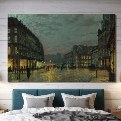 Boar Lane Leeds Al Chiarore Dei Lampioni John Atkinson Grimshaw jag23 quadro stampato su tela