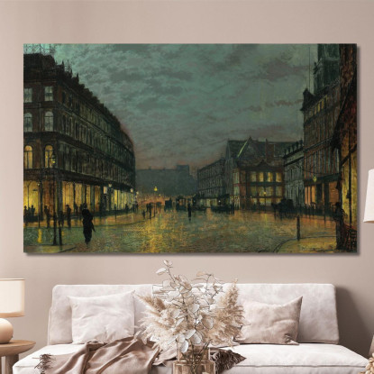 Boar Lane Leeds Al Chiarore Dei Lampioni John Atkinson Grimshaw jag23 quadro stampato su tela
