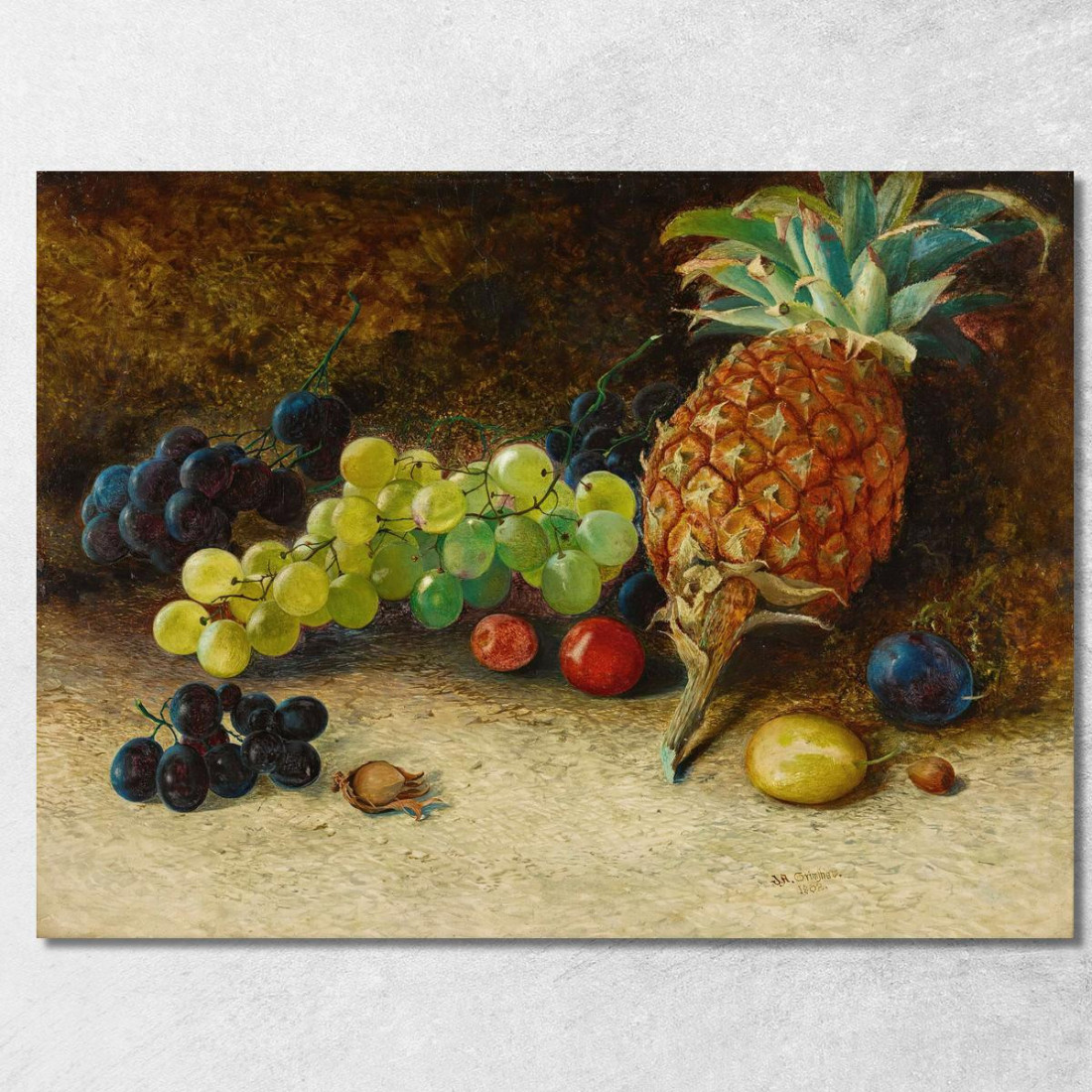 Natura Morta Con Ananas Uva Noci E Prugne John Atkinson Grimshaw jag67 quadro stampato su tela Natura Morta Con Ananas Uva Noci E Prugne John Atkinson Grimshaw jag67 quadro stampato su tela