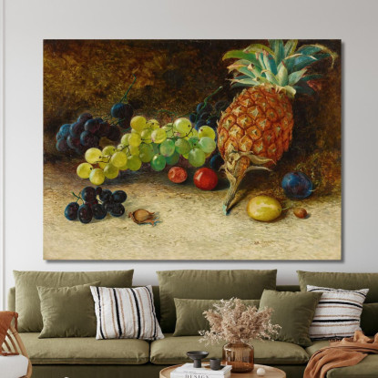 Natura Morta Con Ananas Uva Noci E Prugne John Atkinson Grimshaw jag67 quadro stampato su tela