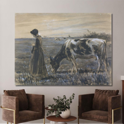 Ragazza Con Mucca Max Liebermann mlb42 quadro stampato su tela
