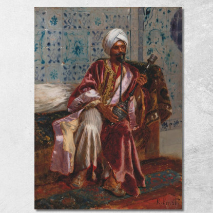 Arabo Che Fuma Un Narghilè Rudolf Ernst rer15 quadro stampato su tela