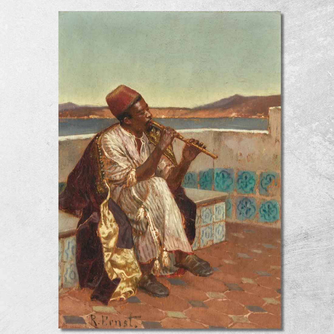 Musicista Sulla Terrazza Rudolf Ernst rer31 quadro stampato su tela Musicista Sulla Terrazza Rudolf Ernst rer31 quadro stampato su tela