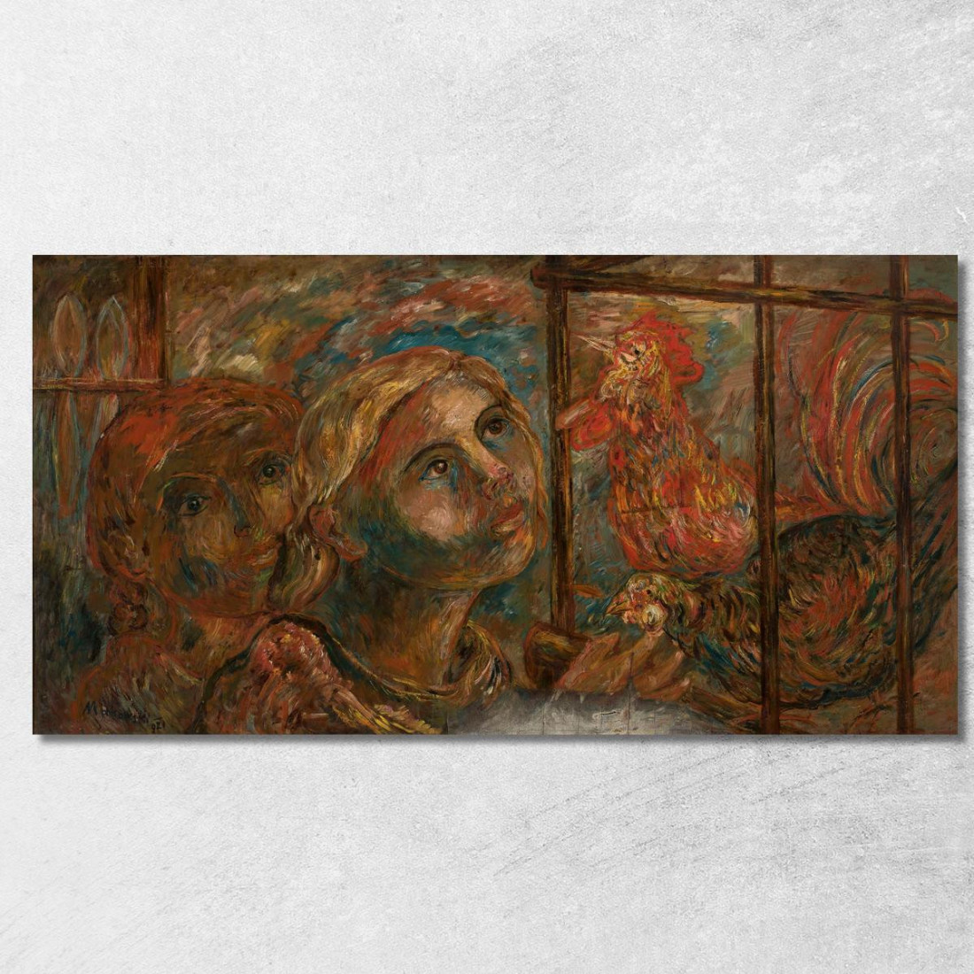 Bambini E Galli Tadeusz Makowski tmk25 quadro stampato su tela Bambini E Galli Tadeusz Makowski tmk25 quadro stampato su tela