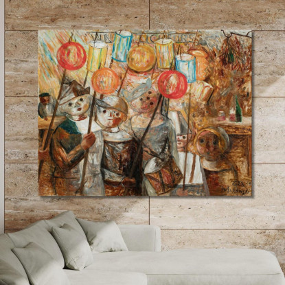 Bambini Con Torce Tadeusz Makowski tmk31 quadro stampato su tela