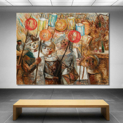 Bambini Con Torce Tadeusz Makowski tmk31 quadro stampato su tela